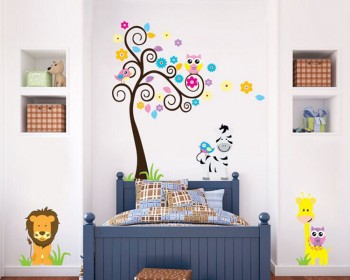 Animal Friends with Flower Tree Vinyl Wall Decals Nursery Sticker